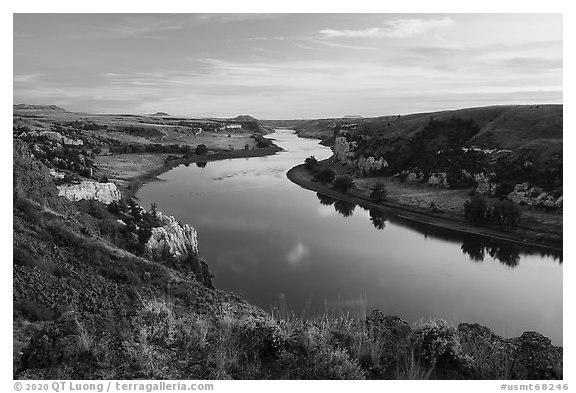 Sunset view from Burnt Butte. Upper Missouri River Breaks National Monument, Montana, USA (black and white)