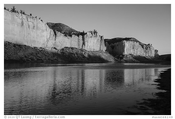 White cliffs at sunrise. Upper Missouri River Breaks National Monument, Montana, USA (black and white)