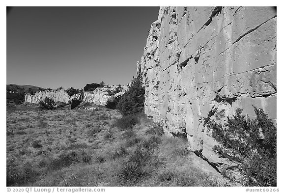 Cliffs with petroglyphs, Eagle Creek. Upper Missouri River Breaks National Monument, Montana, USA (black and white)