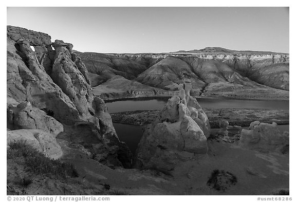 Hole-in-the-Wall by moonlight. Upper Missouri River Breaks National Monument, Montana, USA (black and white)