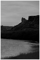 River and Hole-in-the-Wall, sunrise. Upper Missouri River Breaks National Monument, Montana, USA ( black and white)