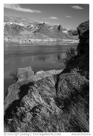 Volcanic rock formations. Upper Missouri River Breaks National Monument, Montana, USA (black and white)
