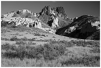 Grassland, Dark Butte and Archangel formations. Upper Missouri River Breaks National Monument, Montana, USA ( black and white)