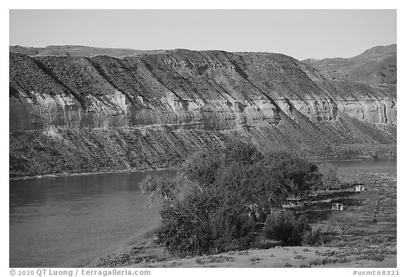 Slaughter River Camp. Upper Missouri River Breaks National Monument, Montana, USA (black and white)
