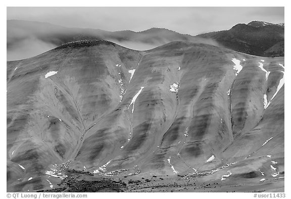 Painted hills, winter dusk. John Day Fossils Bed National Monument, Oregon, USA