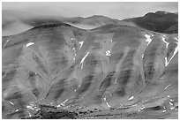 Painted hills, winter dusk. John Day Fossils Bed National Monument, Oregon, USA (black and white)