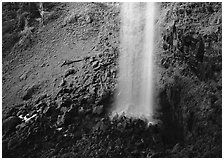 Mossy basin and waterfall base, Watson Falls. Oregon, USA (black and white)
