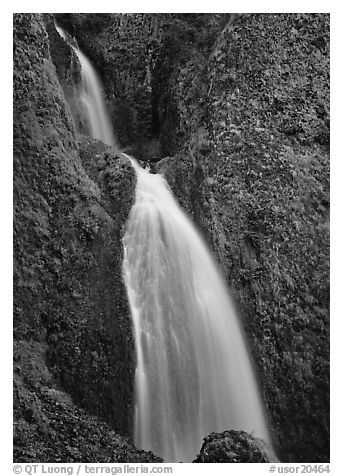 Waterfall, Columbia River Gorge. Columbia River Gorge, Oregon, USA (black and white)
