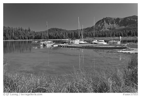 Marina, Paulina Lake. Newberry Volcanic National Monument, Oregon, USA (black and white)