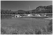Marina, Paulina Lake. Newberry Volcanic National Monument, Oregon, USA (black and white)