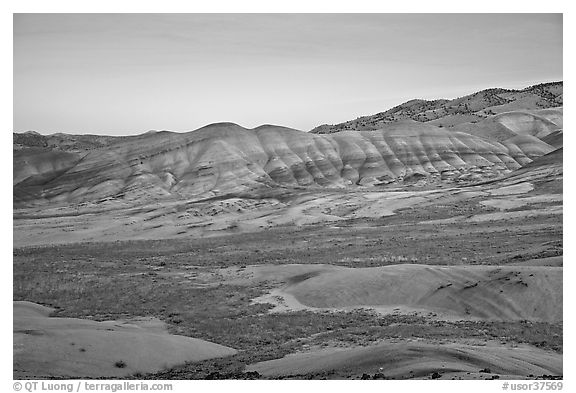Painted hills at dusk. John Day Fossils Bed National Monument, Oregon, USA (black and white)