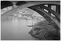 Depoe Bay Harbor from under highway bridge. Oregon, USA ( black and white)