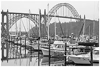 Marina and Yaquina Bay Bridge. Newport, Oregon, USA (black and white)