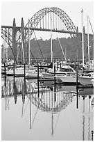 Yacht harbor and Newport Bay Bridge. Newport, Oregon, USA (black and white)