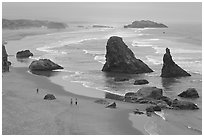 Beach and rock needles. Bandon, Oregon, USA ( black and white)