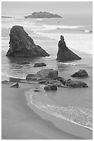Rock needles. Bandon, Oregon, USA (black and white)