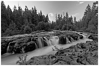 Rogue river cascading over balsalt rock. Oregon, USA (black and white)