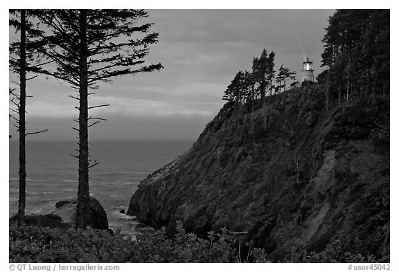 Heceta Head and light beam, twilight. Oregon, USA