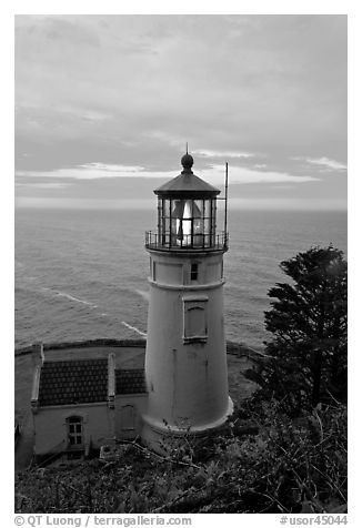 Heceta Head lighthouse at sunrise. Oregon, USA (black and white)