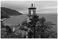 Heceta Head lighthouse and coastline. Oregon, USA ( black and white)