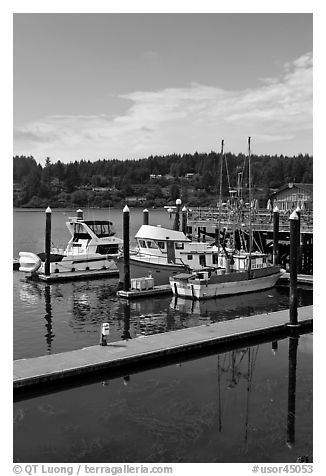 Siuslaw River and harbor, Florence. Oregon, USA (black and white)