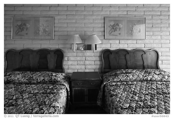 Beds in motel room, Cave Junction. Oregon, USA