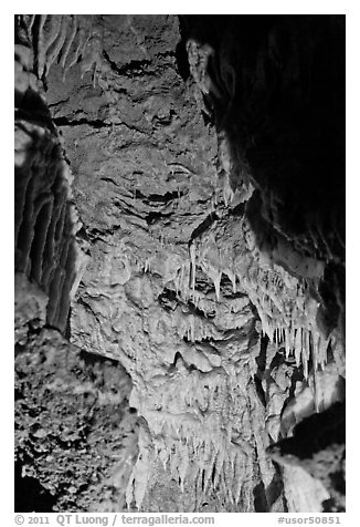 Close-up of flowstone, Oregon Caves. Oregon, USA (black and white)