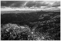 Outcrop and distant Pilot Rock, Hobbart Point. Cascade Siskiyou National Monument, Oregon, USA ( black and white)