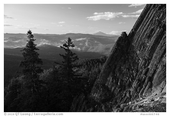 Pilot Rock and distant Mt McLoughlin. Cascade Siskiyou National Monument, Oregon, USA (black and white)