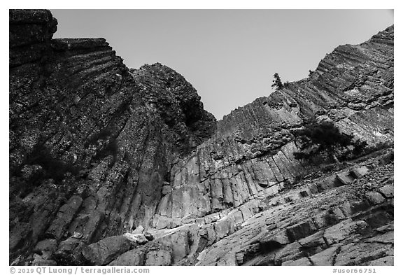 Columnar Basalt, Pilot Rock. Cascade Siskiyou National Monument, Oregon, USA (black and white)