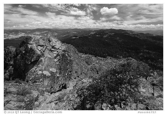 View over Soda Mountain Wilderness from top of Pilot Rock. Cascade Siskiyou National Monument, Oregon, USA (black and white)