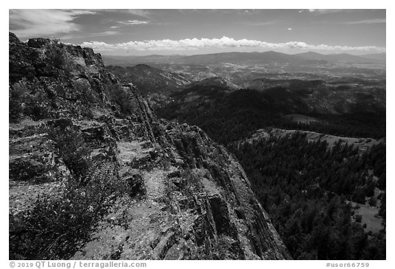 Pilot Rock top and Soda Mountain Wilderness. Cascade Siskiyou National Monument, Oregon, USA (black and white)