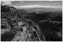 Pilot Rock top and Soda Mountain Wilderness. Cascade Siskiyou National Monument, Oregon, USA ( black and white)