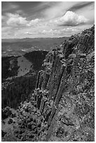 Pilot Rock side with columnar balsalt. Cascade Siskiyou National Monument, Oregon, USA ( black and white)