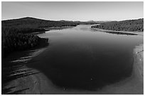 Aerial view of Hyatt Lake blue waters. Cascade Siskiyou National Monument, Oregon, USA ( black and white)