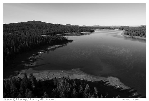 Aerial view of Hyatt Lake and Chinquapin Mountain. Cascade Siskiyou National Monument, Oregon, USA (black and white)
