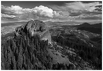 Aerial view of Pilot Rock, Soda Mountain Wilderness, and Mt Shasta. Cascade Siskiyou National Monument, Oregon, USA ( black and white)