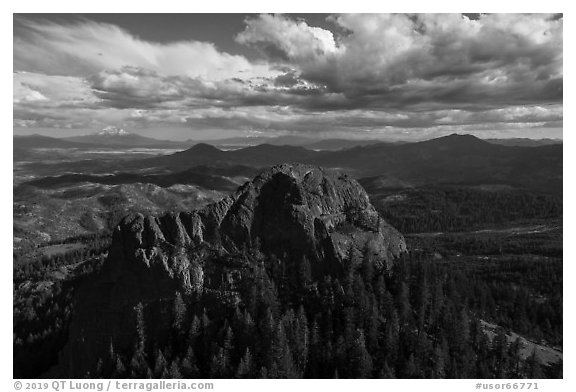 Aerial view of Pilot Rock from the north. Cascade Siskiyou National Monument, Oregon, USA (black and white)