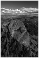 Aerial view of Pilot Rock and Mt Shasta. Cascade Siskiyou National Monument, Oregon, USA ( black and white)
