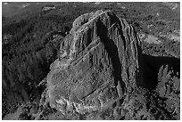 Aerial view of Pilot Rock with columnar basalt. Cascade Siskiyou National Monument, Oregon, USA ( black and white)
