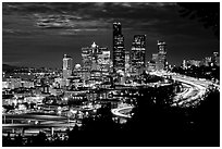 Seattle skyline at night. Seattle, Washington (black and white)