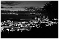 City skyline and Qwest Field at night. Seattle, Washington ( black and white)