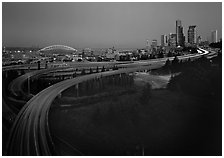 Freeway and skyline at dawn. Seattle, Washington ( black and white)