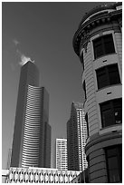 Skyscrapper and vintage buiding. Seattle, Washington (black and white)