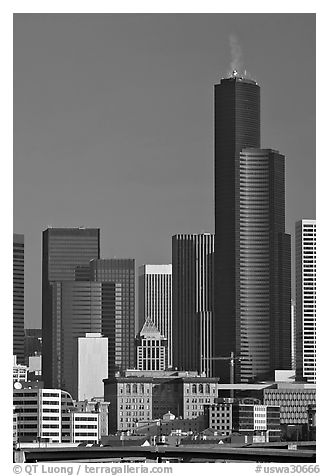 Skyline with high-rise buildings. Seattle, Washington (black and white)