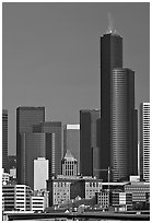 Skyline with high-rise buildings. Seattle, Washington (black and white)