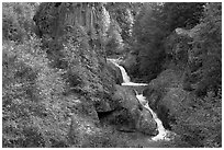 Muddy River spills over basalt falls in Lava Canyon. Mount St Helens National Volcanic Monument, Washington ( black and white)