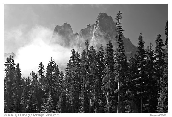 Liberty Bell Mountain seen from Washington Pass. Washington (black and white)