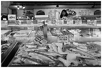Fresh fish for sale, Pike Place Market. Seattle, Washington ( black and white)