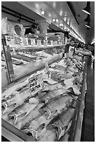 Fishmonger stall in Main Arcade. Seattle, Washington ( black and white)